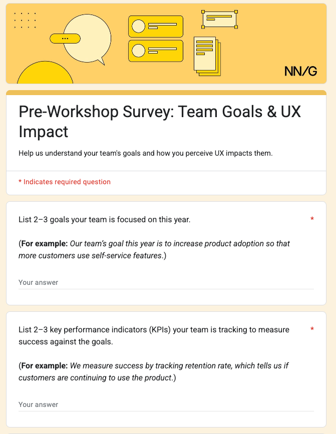 Encuestas previas al estudio utilizadas para recopilar métricas UX y objetivos organizacionales.