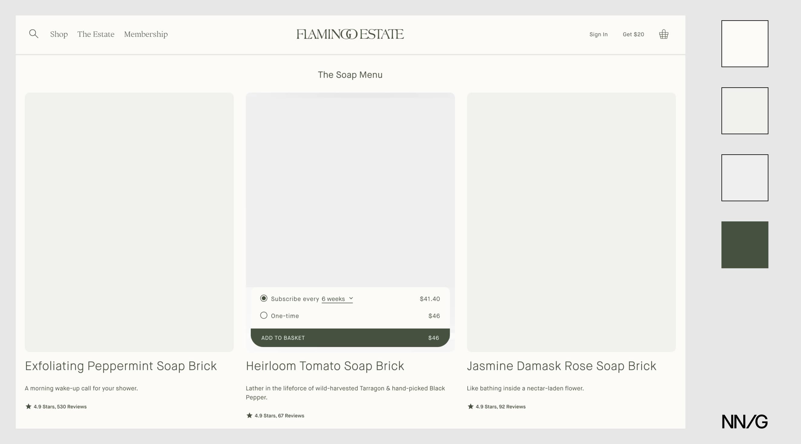 Utilice colores suaves blanco y verde para las páginas de productos. 