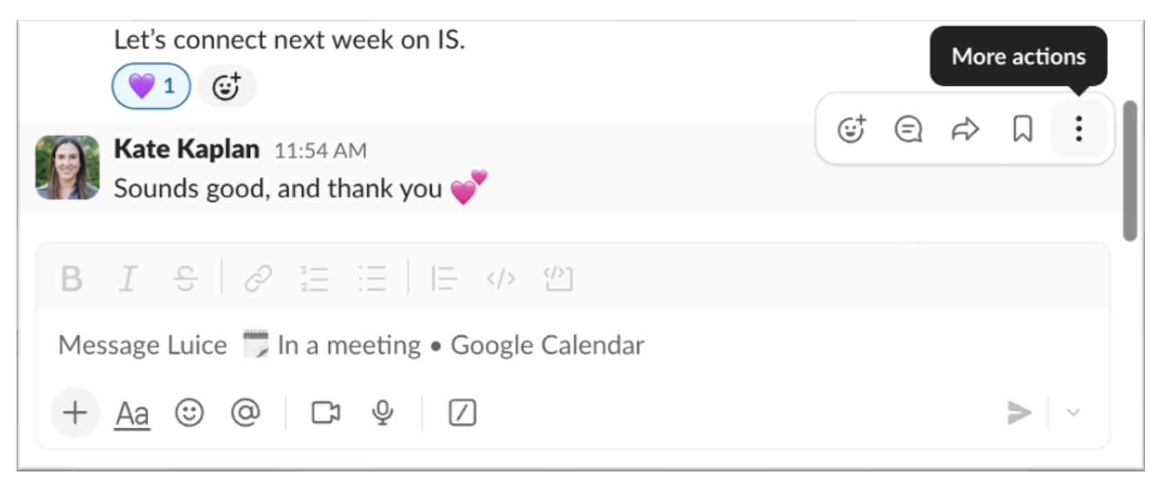 A kebab (3 vertical dots) menu in the corner of a message on the Slack app.