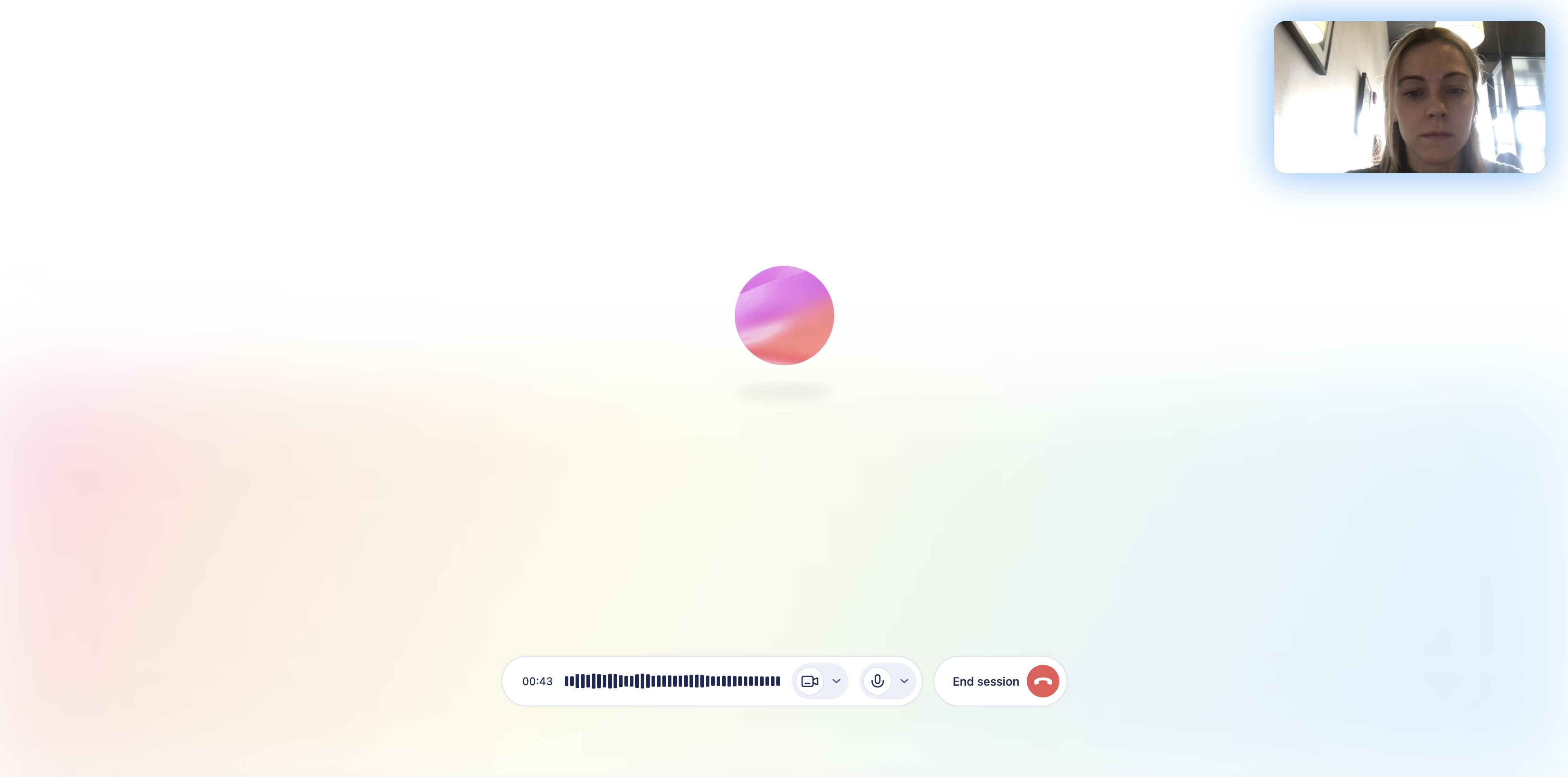 Marvin's AI Interviewer is a voice, blank screen, and an animated orb. The participant can see their webcam feed.
