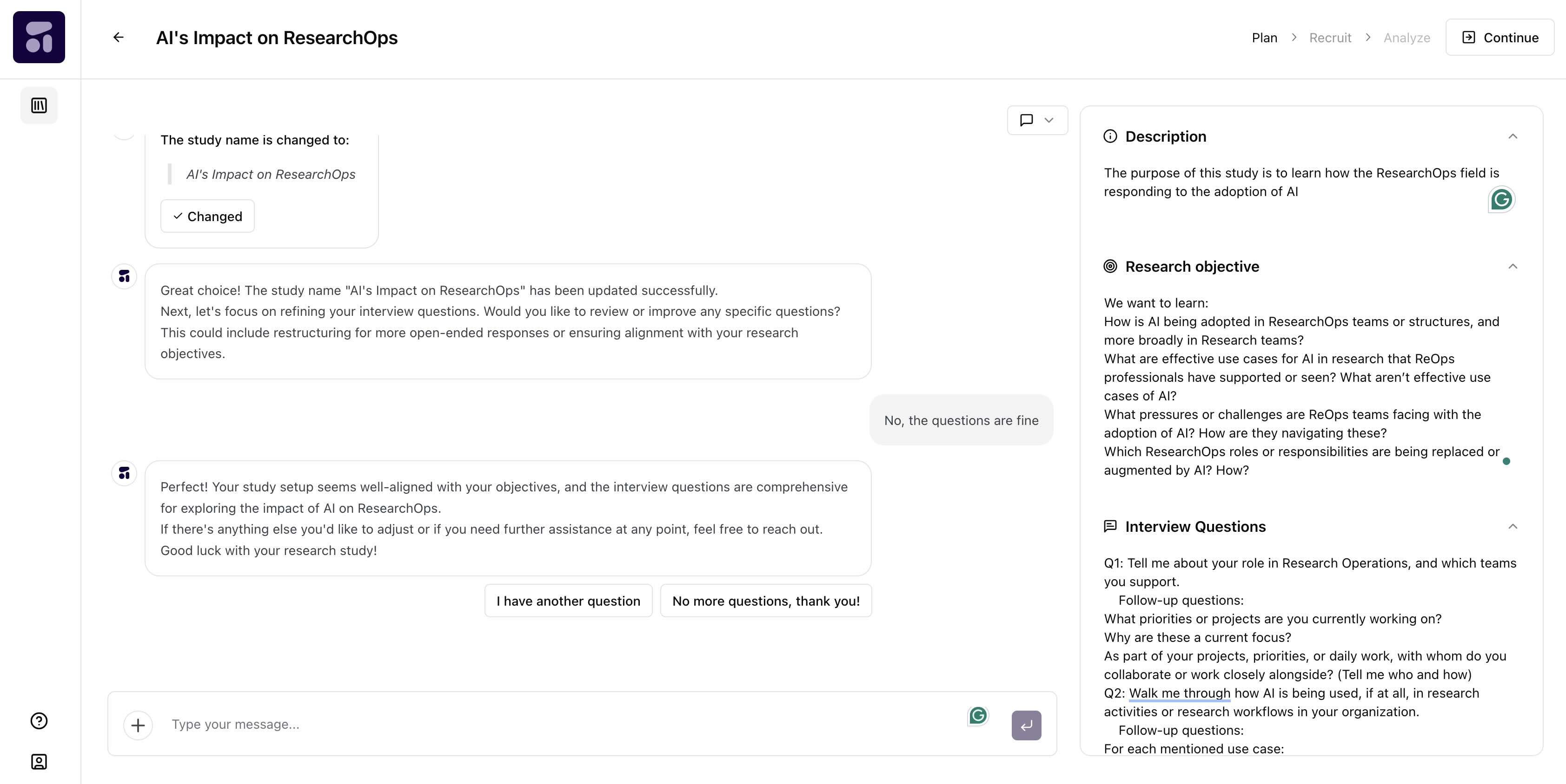 UserFlix has an AI assistant that you can chat to when setting up your AI-moderated interview.