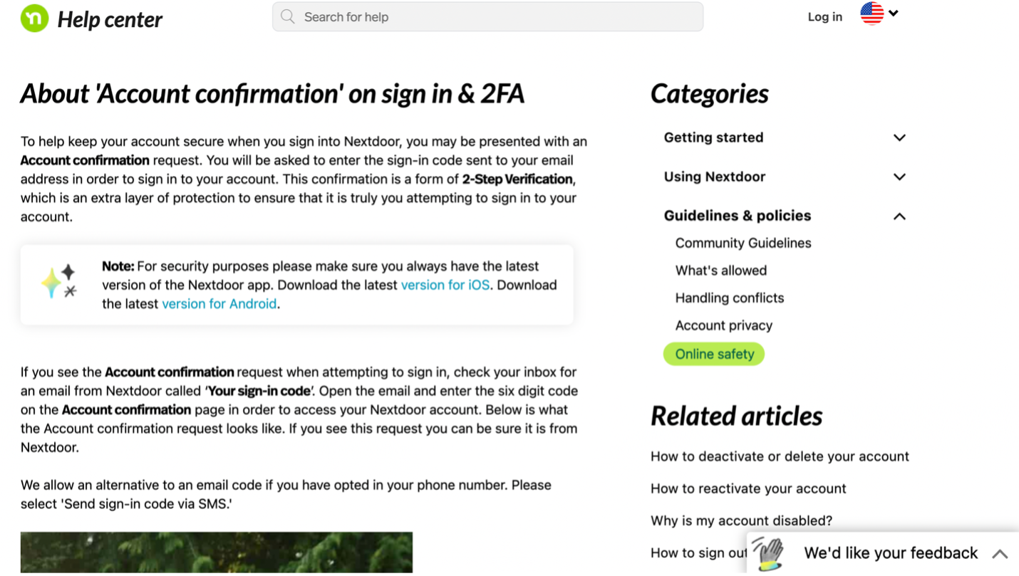 A new page that explains the sign-in code process. It has a lot of text like a full article. 