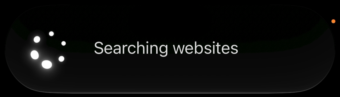 Siri AI displays a spinner and the activity label Searching websites.