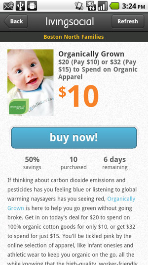 Sample mobile screenshot from LivingSocial